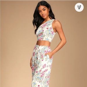 Florally Dreamy Ivory Floral One-Shoulder Two-Piece Jumpsuit